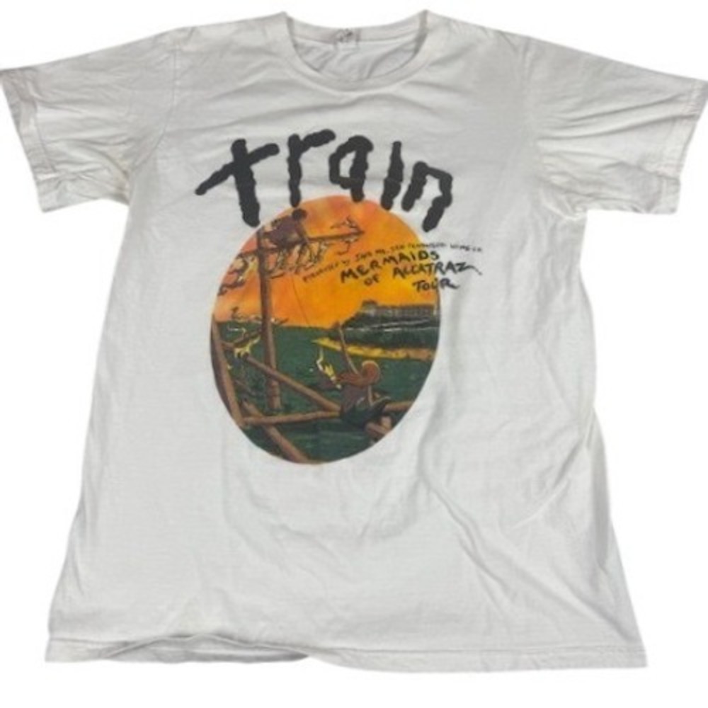 Train T-Shirt Unisex Small Mermaids of Alcatraz 2013 Tour Band Graphic White Tee